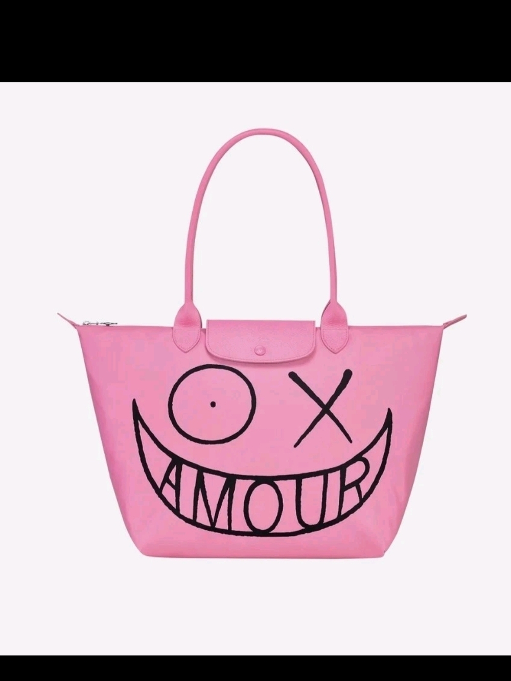 Longchamp x Andre Large Le Pliage Shoulder Bag Pink Mr. A Amour Ltd Edition, NWT